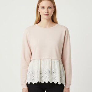 Charmed Hearts Pale Pink Long Sleeve Top with Lace Hem Size M